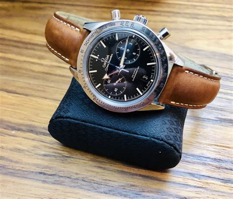 omega speedmaster reduced leather watch strap|Omega Speedmaster with leather strap.